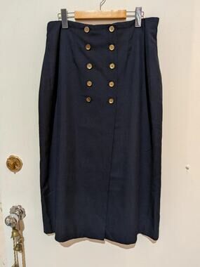 Beechers Brook Navy Double-Breasted Pencil Skirt With Gold Buttons, Size 14